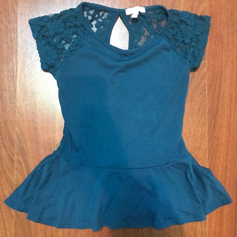 Dark Teal Peplum Top with Lace
